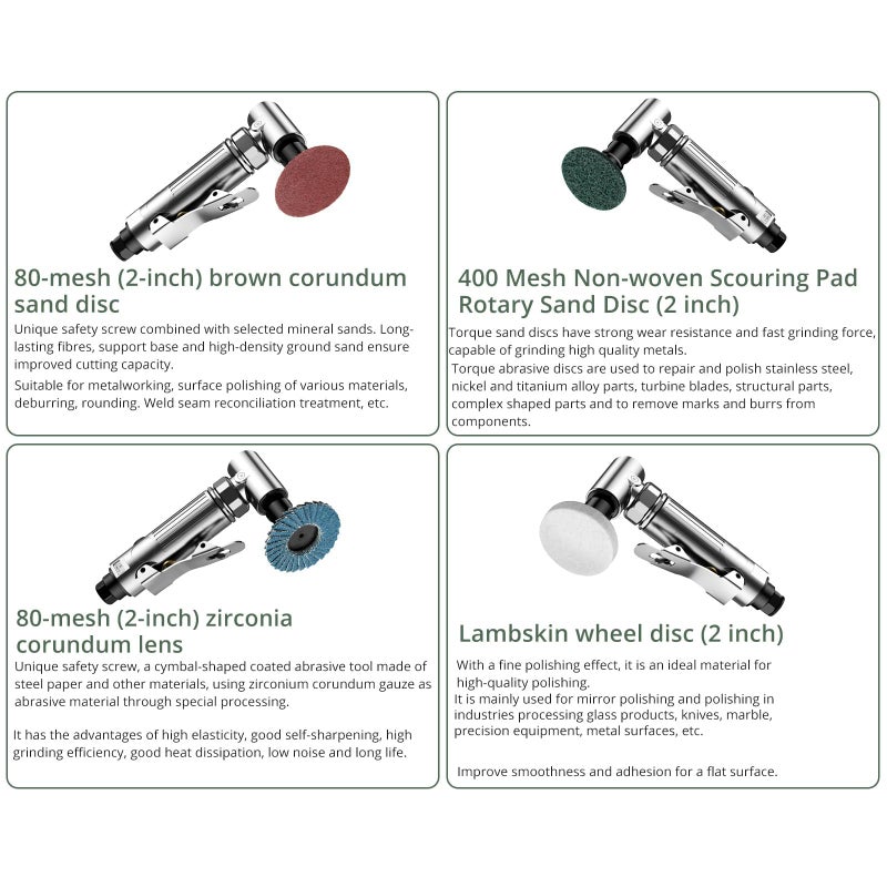 EYPINS Air â€ŽRight Angle Die Grinder 1/4" 90 Degree Heavy Duty 20,000 RPM Compressed Sander Polisher Tool for Contour Grinding, Polishing, Milling, 12PCS - Image 2